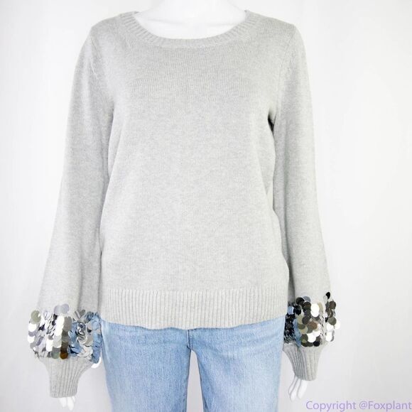 NEW Michael Kors Women's Pearl Grey Heather Embellished sweater, size M - Picture 2 of 16